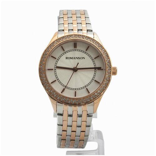фото Romanson rm 1b20t lr(wh) женские кварцевые наручные часы с перламутровым циферблатом и кристаллами