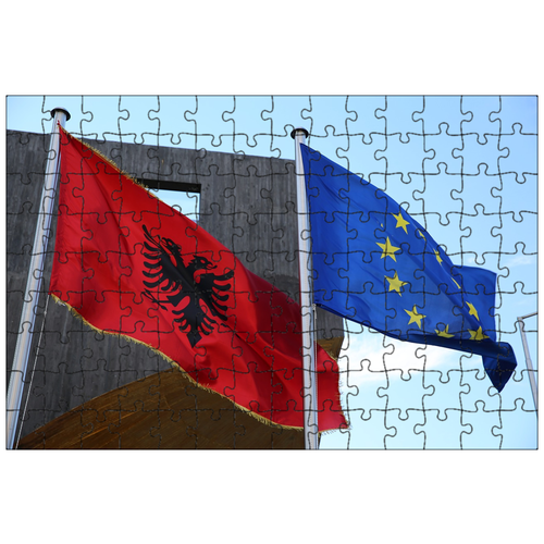 фото Магнитный пазл 27x18см."флаги, албания, евросоюз" на холодильник lotsprints