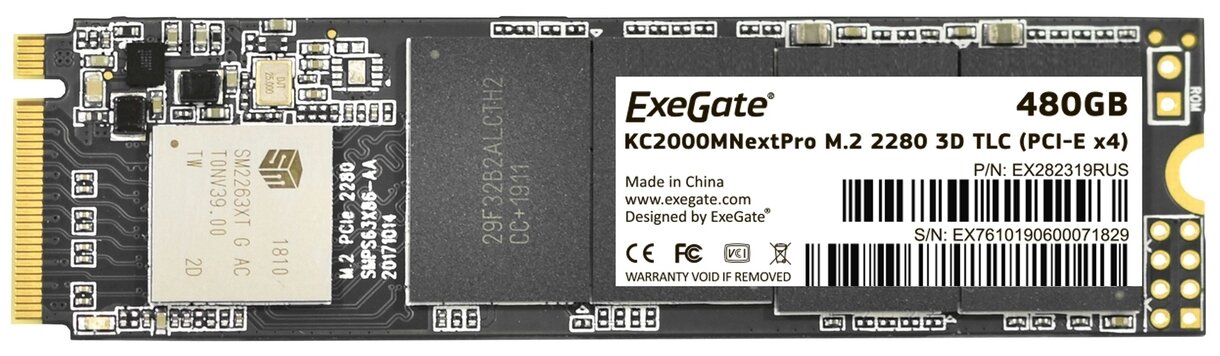 Накопитель SSD M.2 2280 480GB Exegate NextPro KC2000TP480 (PCIe Gen3x4, 22x80mm, 3D TLC) (EX282319RUS) - фото №2