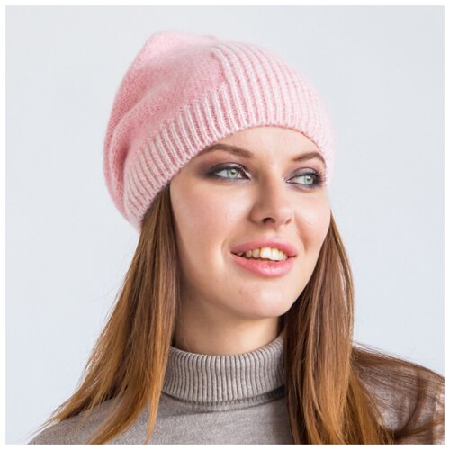 фото Шапка flioraj, демисезон/зима, шерсть, подкладка, вязаная, утепленная, размер 56-58, розовый