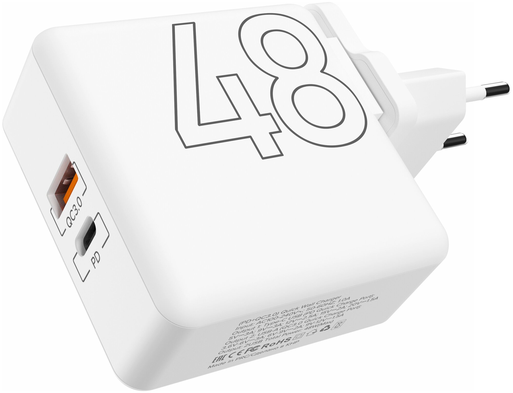 Сетевое зарядное устройство Lyambda 48Вт, USB-C + USB-A, 3A, белый Noname - фото №6