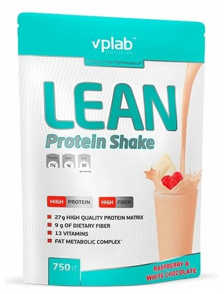Vplab, Lean Protein Shake, 750 г (малина-белый шоколад)