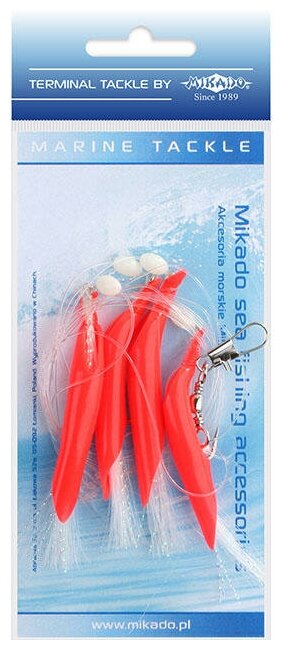 Морская оснастка Mikado HAIR TUBE RIG, крючок № 1/0 RED/WHITE