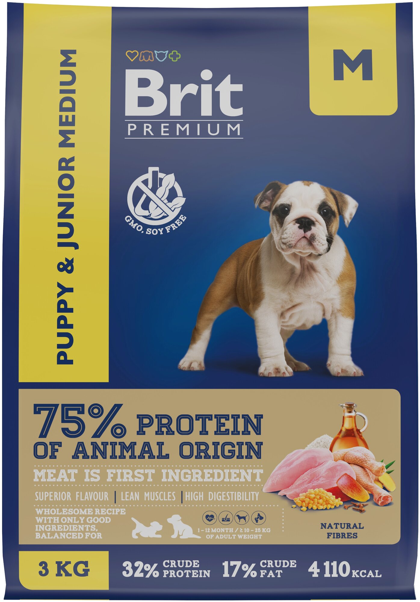 Сухой корм для щенков и молодых собак Brit Premium Puppy and Junior Medium с курицей 3 кг (для средних пород)