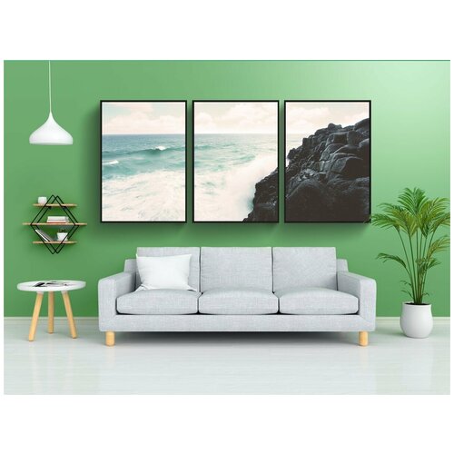 фото Набор модулных постеров для интерьера "скалистый, морской берег, волны" 60x90 см. в тубусе, без рамки lotsprints