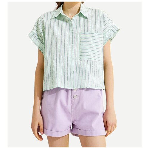 фото Рубашка с коротким рукавом koton women, 1yak68395pw, цвет: green stripe, размер: 38