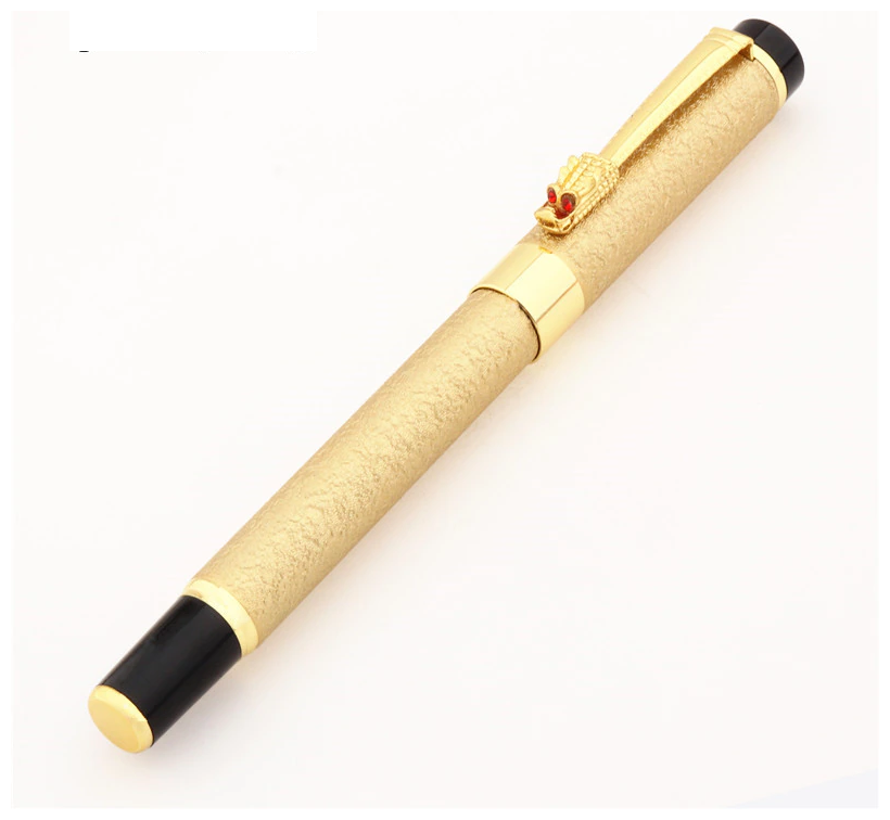 Перьевая ручка золотой дракон золотистого цвета+чехол из бархата
