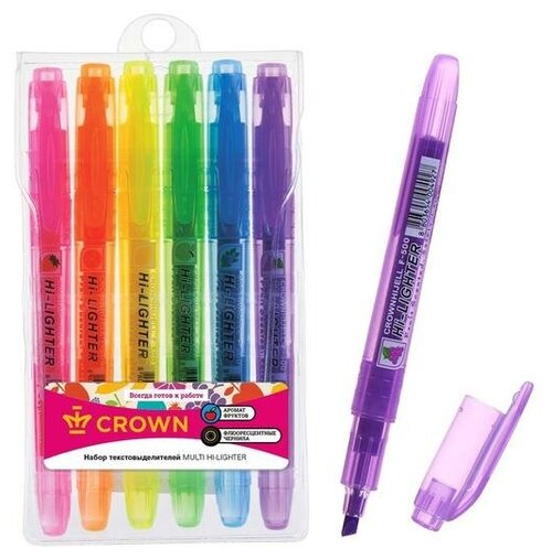 Набор маркеров-текстовыделителей 6 цветов, 5.0 мм, Crown F-500, ароматизированные, (микс цветов, 1шт)