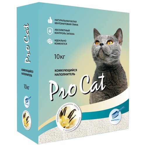 Наполнитель для кошачьего туалета PRO CAT Vanilla комкующийся из экстра белой глины 10кг