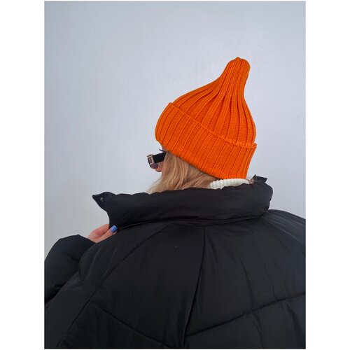 фото Шапка бини , демисезон/зима, шерсть, вязаная, размер 50-58, оранжевый euphori_a