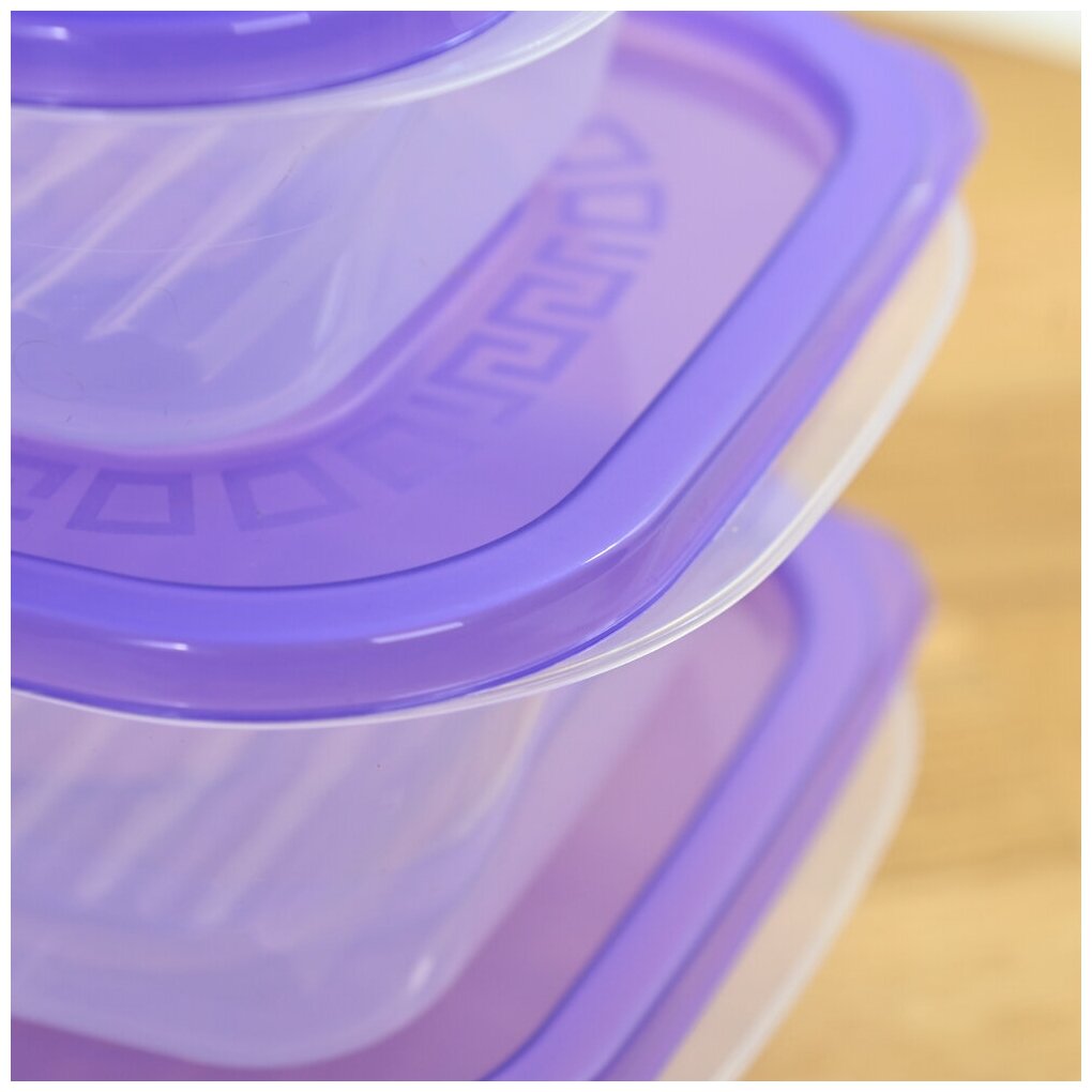 Набор контейнеров 6 шт (2х0.4л, 2х0.8л, 2х1.6л) для холодных и горячих продуктов, цвет фиолетовый - фотография № 6