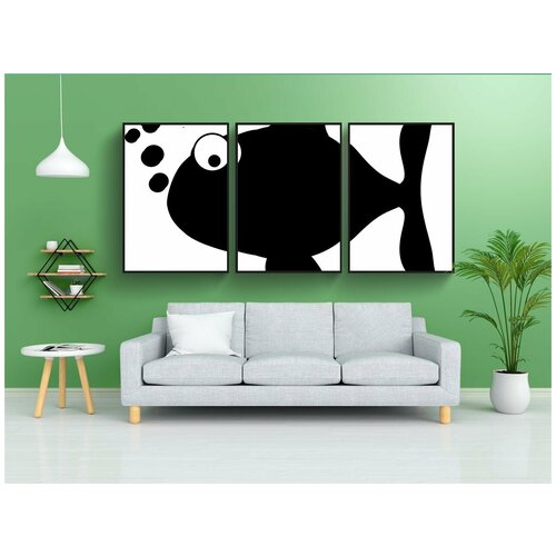 фото Набор модулных постеров для интерьера "рыбы, пузыри, силуэт" 60x90 см. в тубусе, без рамки lotsprints