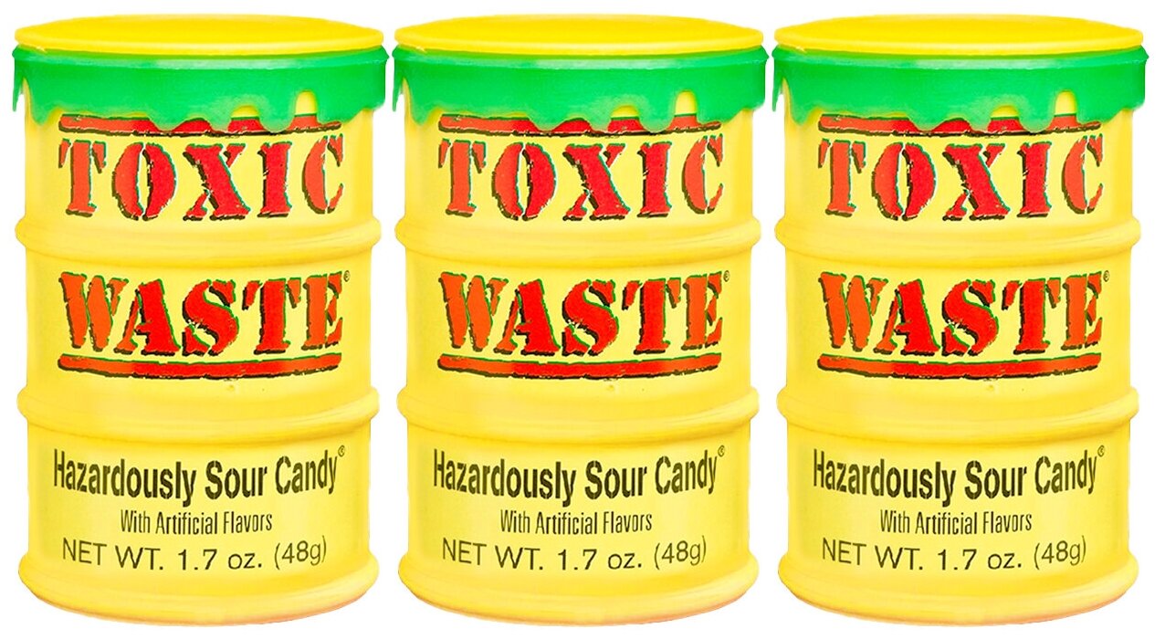 Кислые леденцы Toxic Waste Hazardously Sour Candy (желтая бочка) (США), 42 г (3 шт) - фотография № 3