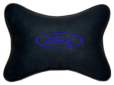 Автомобильная подушка на подголовник алькантара Black (синяя) с логотипом автомобиля FORD