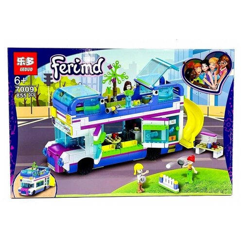 фото Конструктор для девочек "автобус дружбы" игровой набор для детей: двухъярусный автобус, 3 персонажа, 855 деталей sluban