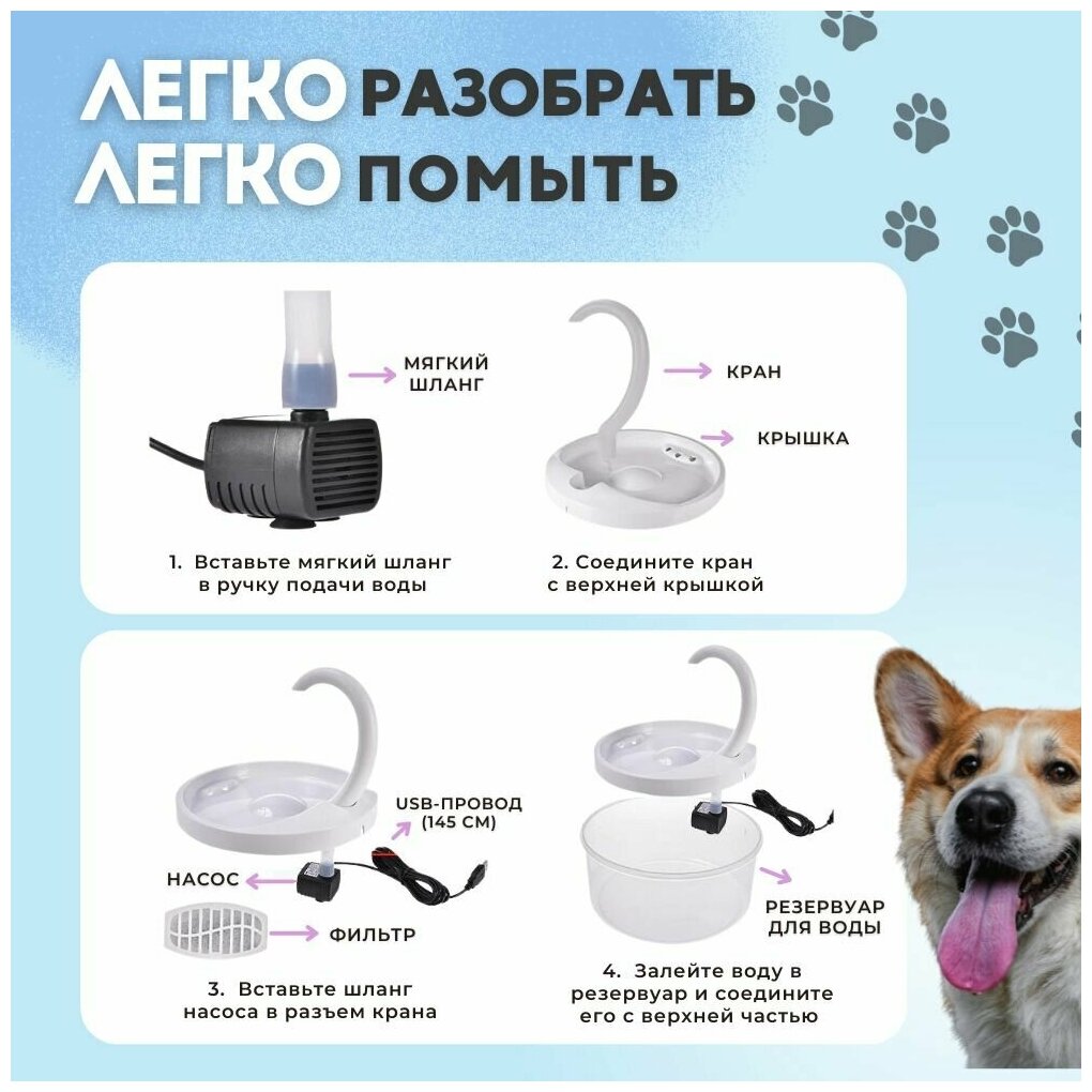 Фонтан поилка PetPaw для кошек и собак с подсветкой, 2 литра - фотография № 8