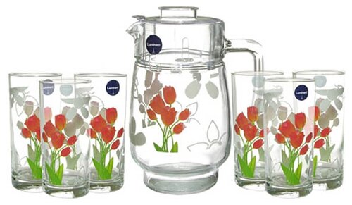 Набор Luminarc Tulips кувшин + стаканы 7 предметов 1.6 л прозрачный/красный 6 7 1.6 л