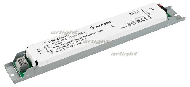 Блок питания ARV-SP24060-LONG-PFC-A (24V, 2.5A, 60W) (Arlight, IP20 Металл, 5 лет)