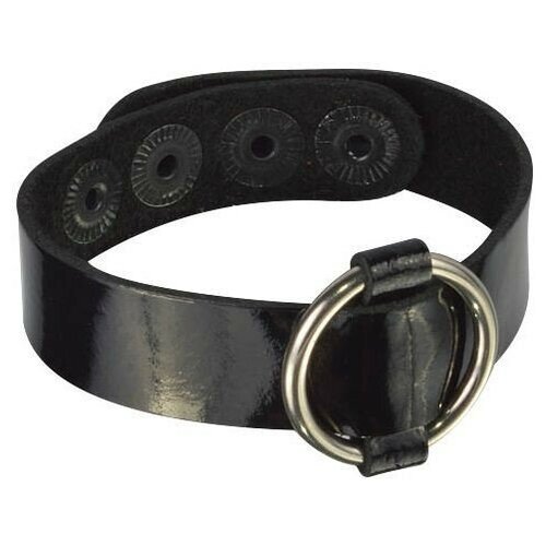 Черный лаковый кожаный браслет с колечком (черный)