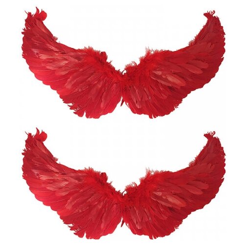 фото Крылья ангела красные перьевые карнавальные большие 60х35см, на хэллоуин и новый год (2 пары в наборе) happy pirate