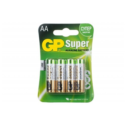 GP15A-2CR4 Элемент питания АА алкалиновый, 4шт, GP батарейка gp gp15a 2cr2 super alkaline aa пальчиковая
