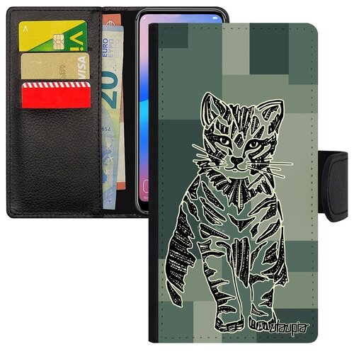 фото Противоударный чехол- книжка на телефон // galaxy a40 // "кот" стиль cat, utaupia, серый