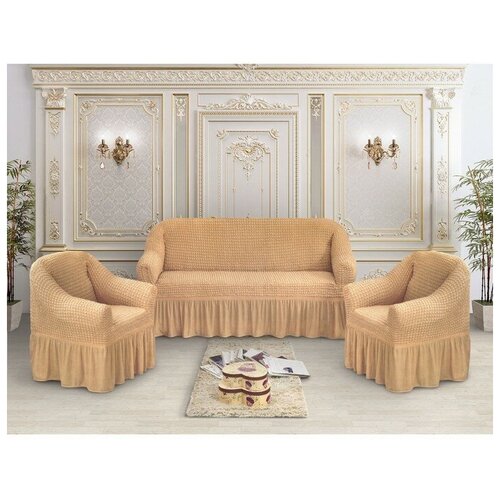 фото Чехол для мягкой мебели 3-х предметный трикотаж жатка, цв янтарь 100% п/э marianna
