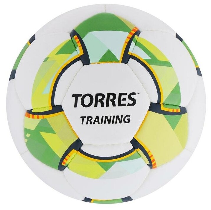 Мяч футбольный TORRES Training, размер 4, 32 панели, PU, 4 подкладочных слоя, ручная сшивка, цвет белый, зелёный