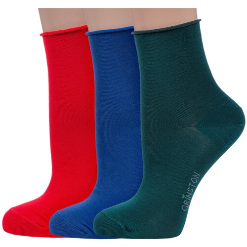 Комплект из 3 пар женских носков без резинки Grinston socks (PINGONS) из мерсеризованного хлопка микс 2, размер 23