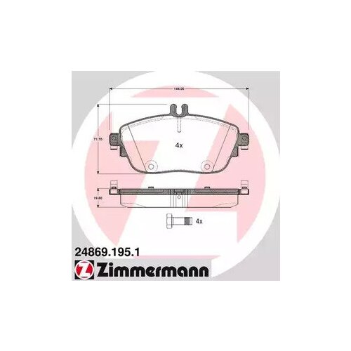 ZIMMERMANN 24869.195.1 Колодки торм.пер. 1шт