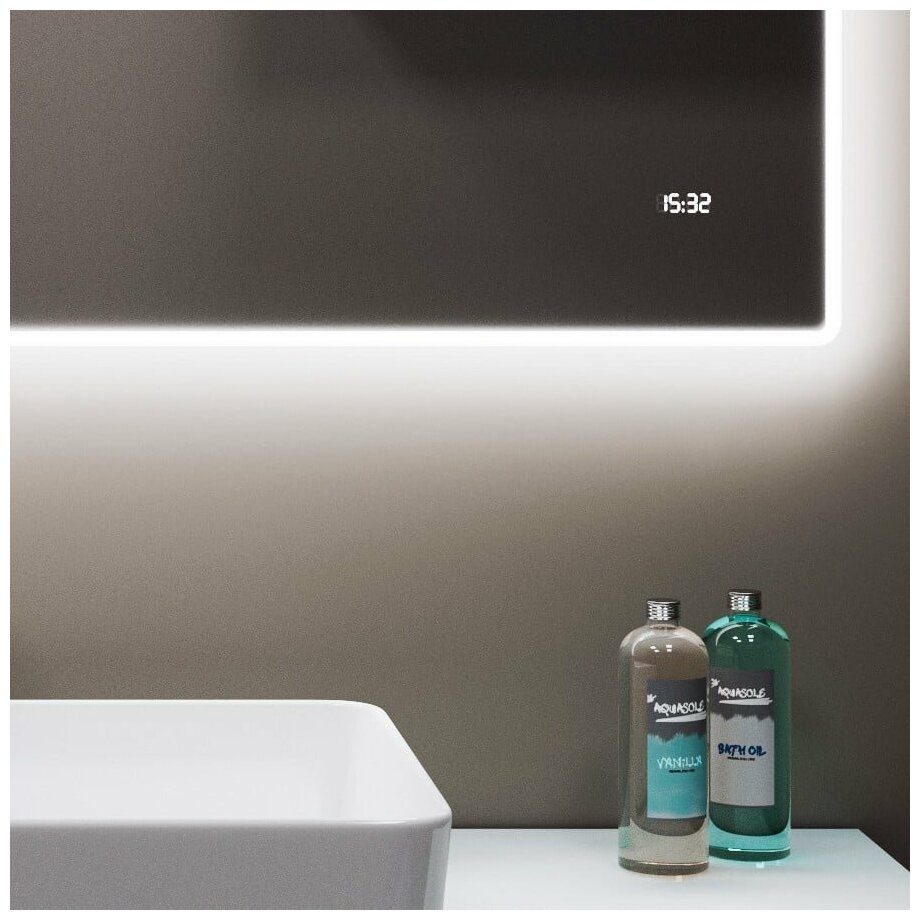 Зеркало с подсветкой 120х80 LED часы настенное в ванную - фотография № 9