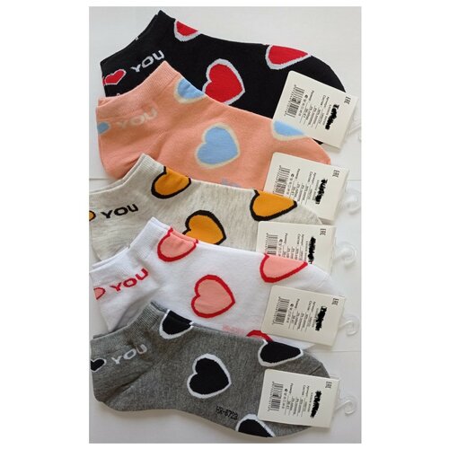 фото Носки женские/ яркие с принтом "сердечки" / женские с рисунком . набор 5 пар носков с принтом. размер 36-41 оем