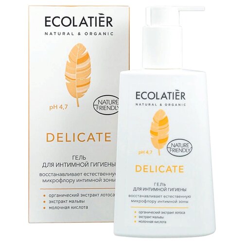 ECOLATIER Гель для интимной гигиены Delicate, бутылка, 250 г, 250 мл гель для интимной гигиены ecolatier delicate с органическим экстрактом лотоса 250 мл