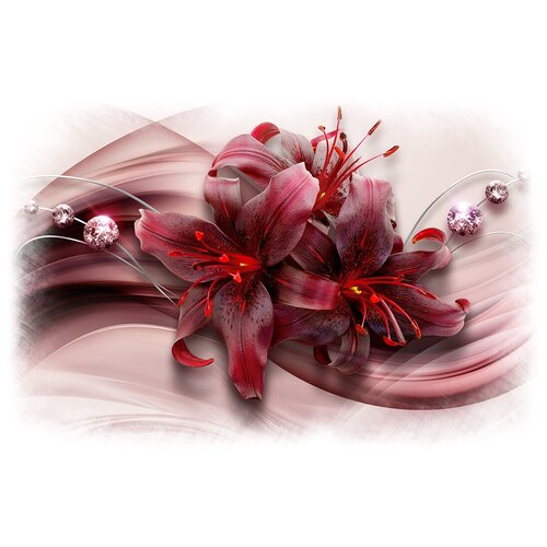 Бордовая лилия и алмазы (А) - Виниловые фотообои, (211х150 см)