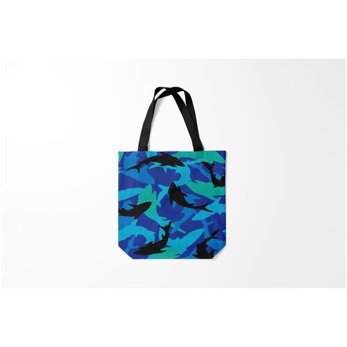 фото Сумка-шоппер / 40х40 см / морские жители / акулы паттерн burnettie