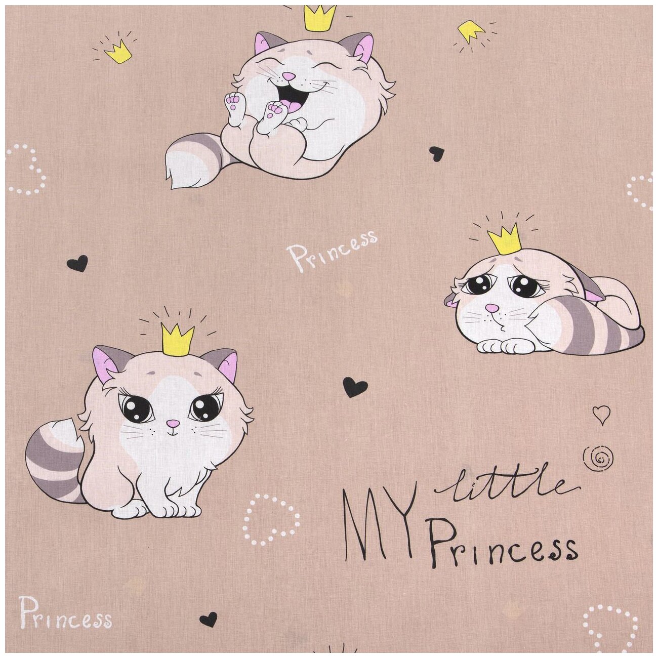 Детский комплект постельного белья АртПостель «Моя принцесса» 1,5 спальный, Поплин, кошечка, корона