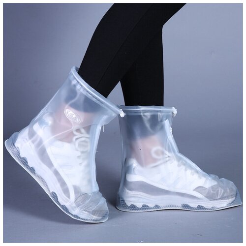 фото Чехлы дождевики бахилы для защиты обуви от дождя и грязи на замке, прозрачные размер l baziator