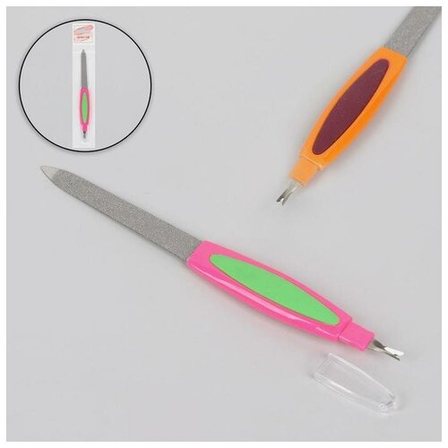 Пилка-триммер металлическая для ногтей, прорезиненная ручка, 16 см, цвет микс