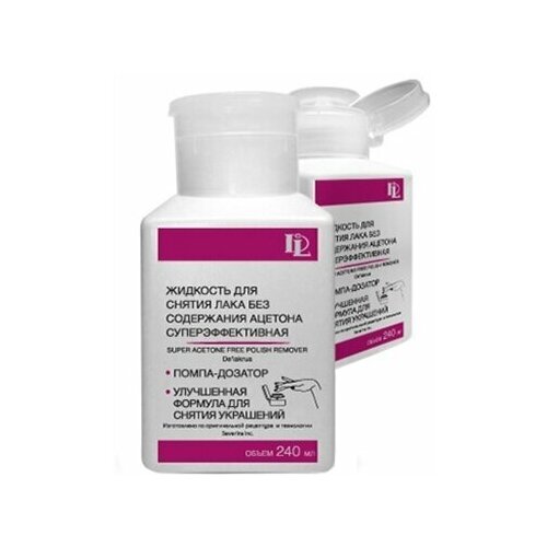 Жидкость для снятия лака, суперэффективная, без ацетона, с помпой, De'Lakrua, 240 мл.