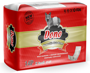 Пояса для кобелей DONO Male Pet Diaper, уселенная застежка, одноразовые, размер XS, 6-13кг, 14шт