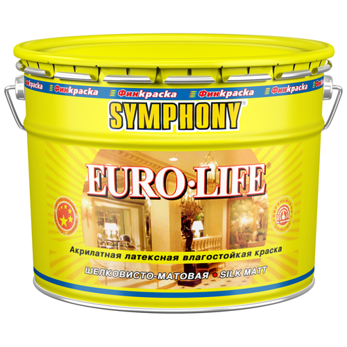 Краска акриловая латексная Symphony Euro-Life влагостойкая моющаяся, шелковисто матовая белый 0.9 л