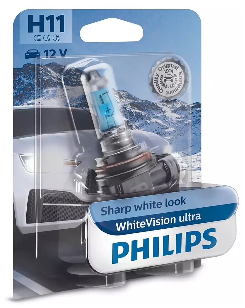 Лампа автомобильная галогенная Philips WhiteVision Ultra 12362WVUB1 H11 12V 55W PGJ19-2