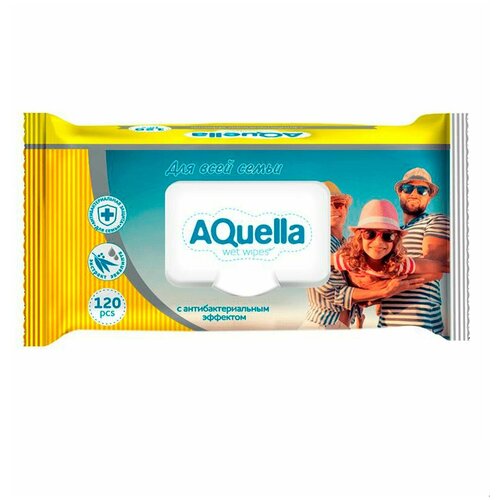 Влажные салфетки AQUELLA с антибактериальным эффектом с крышкой 120шт