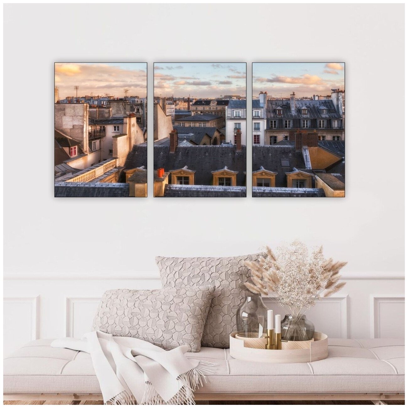 Комплект картин на дереве для гостиной "Крыши Парижа" триптих 90*40см