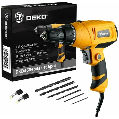 Дрель-шуруповерт сетевая DEKO DKD450набор сверл 6 шт 201500₽