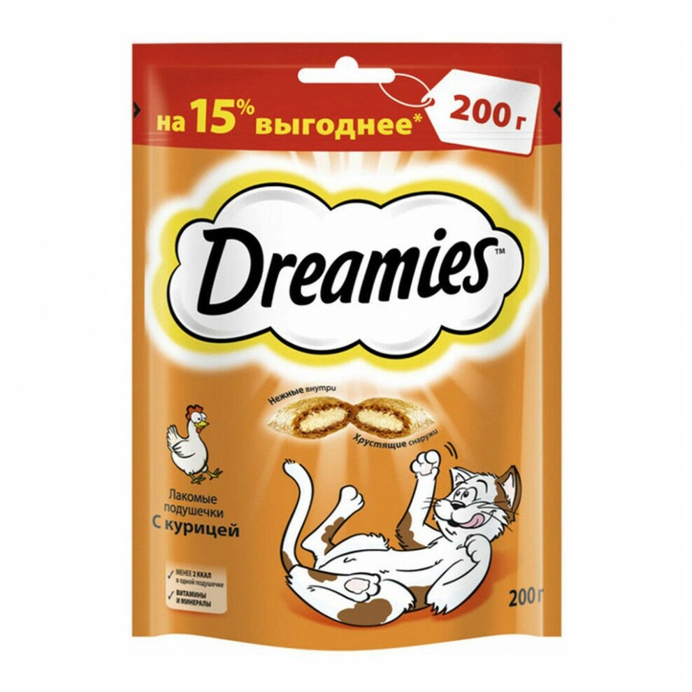 DREAMIES 200гр Лакомство для кошек лакомые подушечки с Курицей