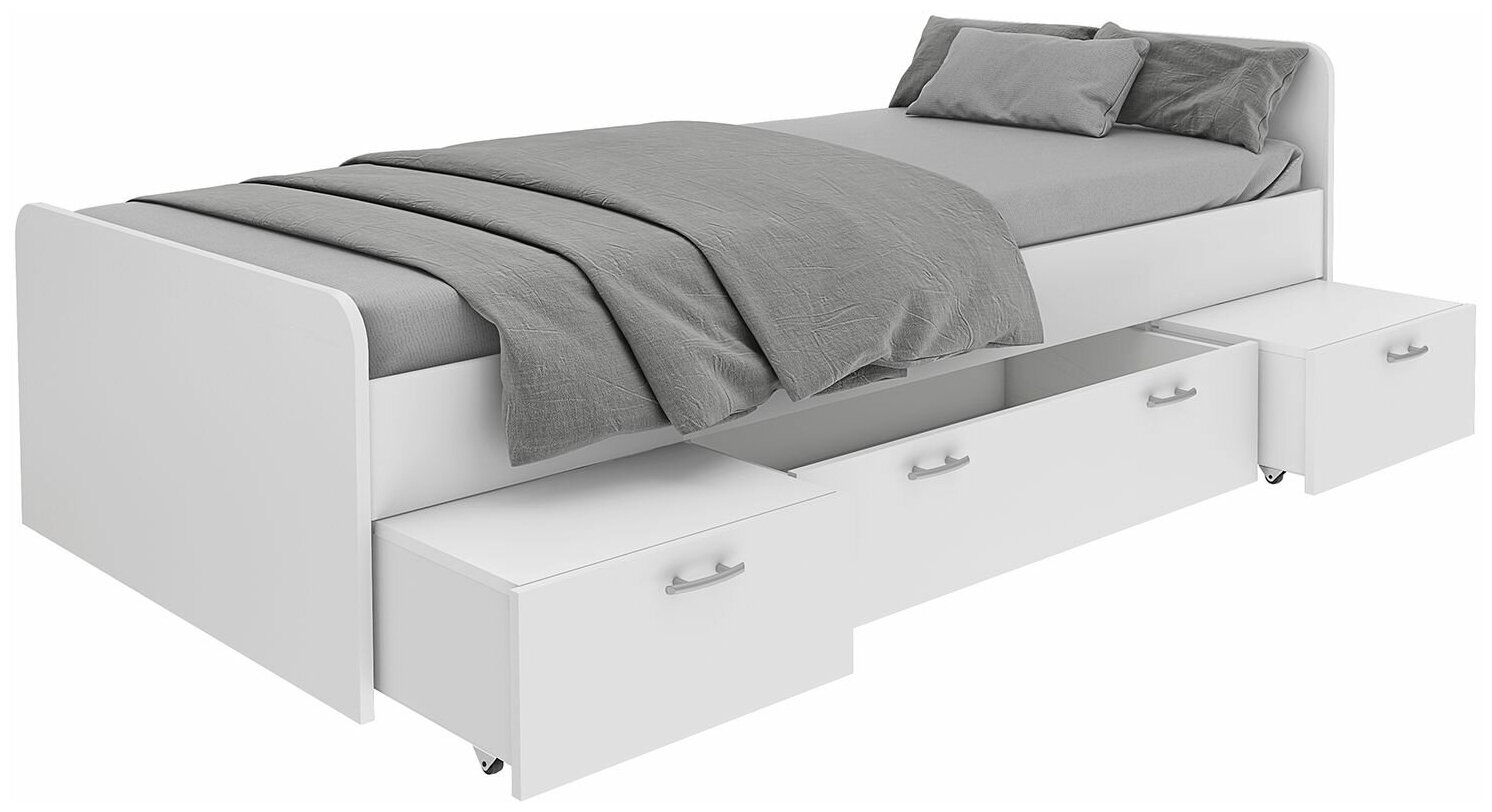 Односпальная кровать Beneli боро, с ящиком для белья, Белый, 90х200 см, 1 шт.