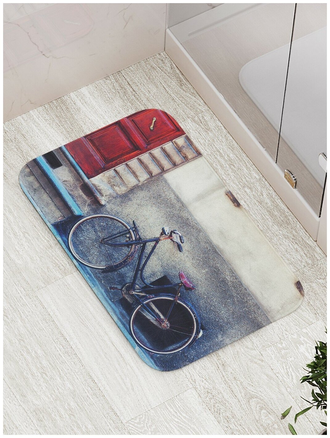 Коврик JoyArty противоскользящий "Велосипед под домом" для ванной, сауны, бассейна, 77х52 см