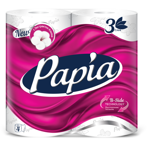 Купить Papia Туалетная бумага белая 3 слоя 12 шт, белый, первичная целлюлоза, Туалетная бумага и полотенца