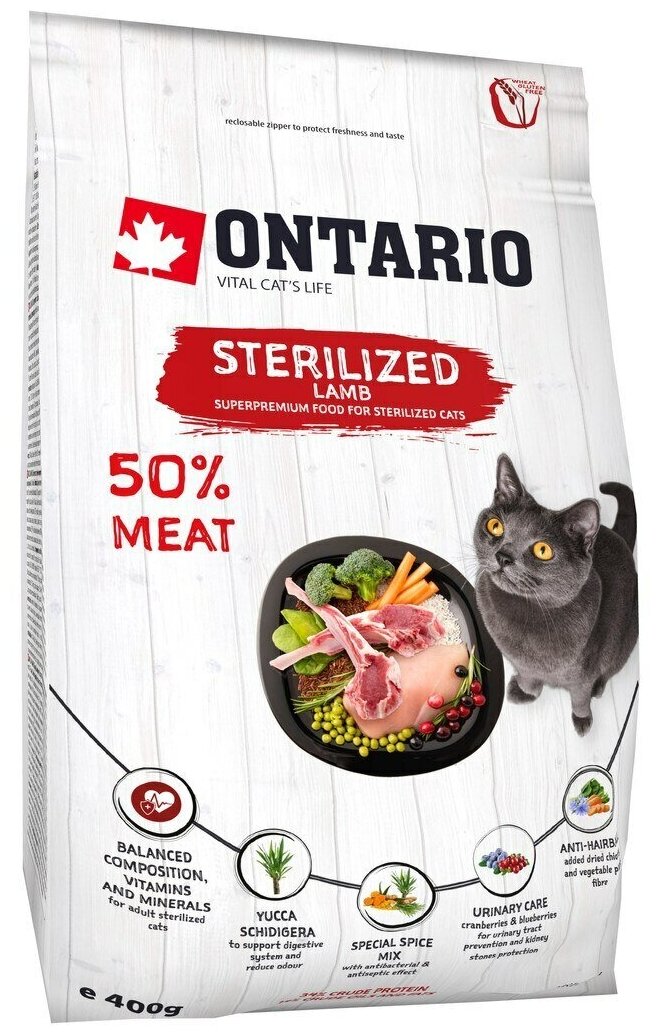 Ontario Для стерилизованных кошек с ягненком (Ontario Cat Sterilised Lamb) 0,4 кг